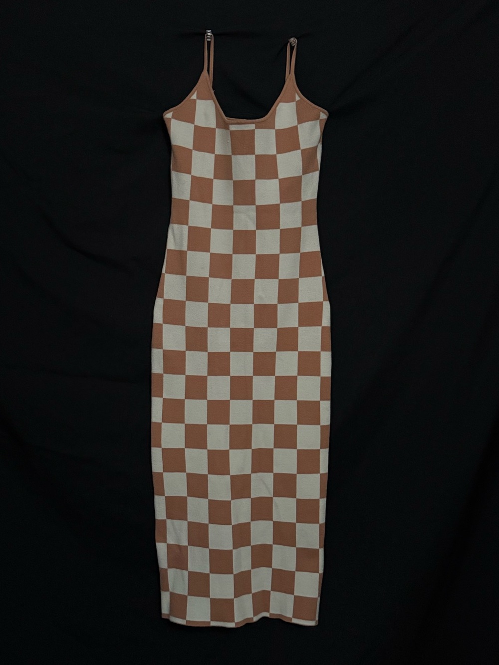 Checkerboard Slip Dress in Beige & White